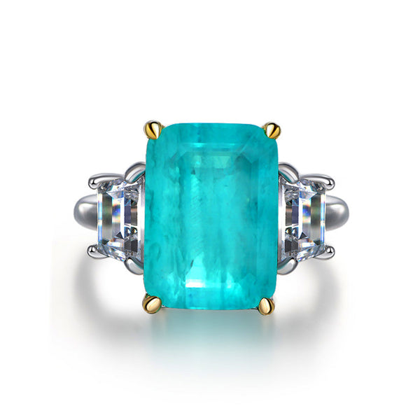 Three Stone Radiant Cut Paraiba Tourmaline Sterling Silver Ring - ReadYourHeart