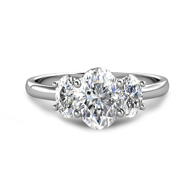 Classic Three Stone Oval Cut Moissanite Engagement Ring - ReadYourHeart