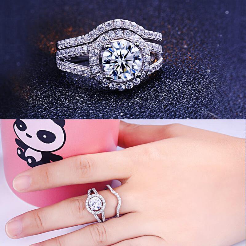 Classic round cut double arm sterling silver ring set - ReadYourHeart,RRX-TL031