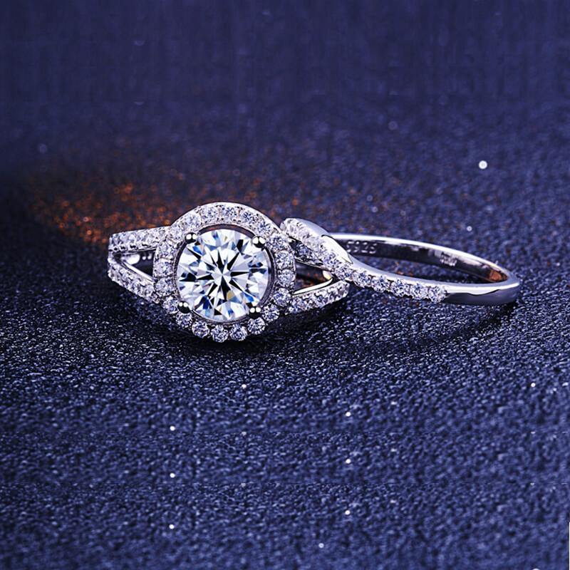 Classic round cut double arm sterling silver ring set - ReadYourHeart,RRX-TL031
