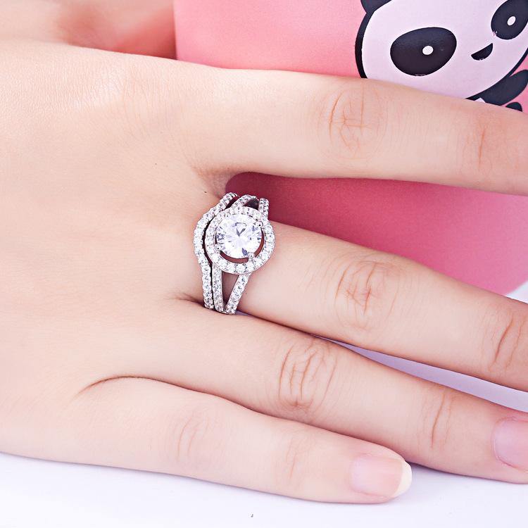 Classic round cut double arm sterling silver ring set - ReadYourHeart,RRX-TL031
