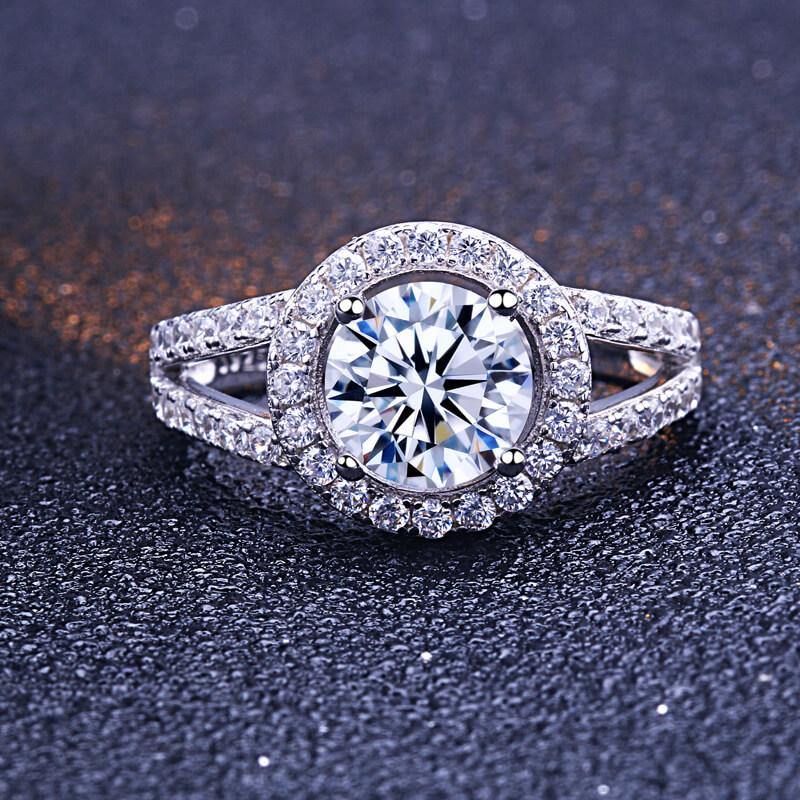 Classic round cut double arm sterling silver ring set - ReadYourHeart