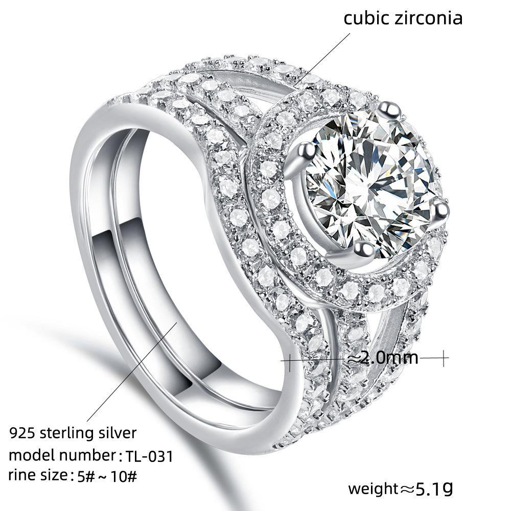 Classic round cut double arm sterling silver ring set - ReadYourHeart