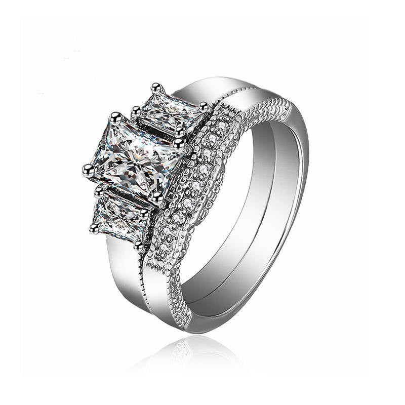 Classic square cut sterling silver ring set - ReadYourHeart