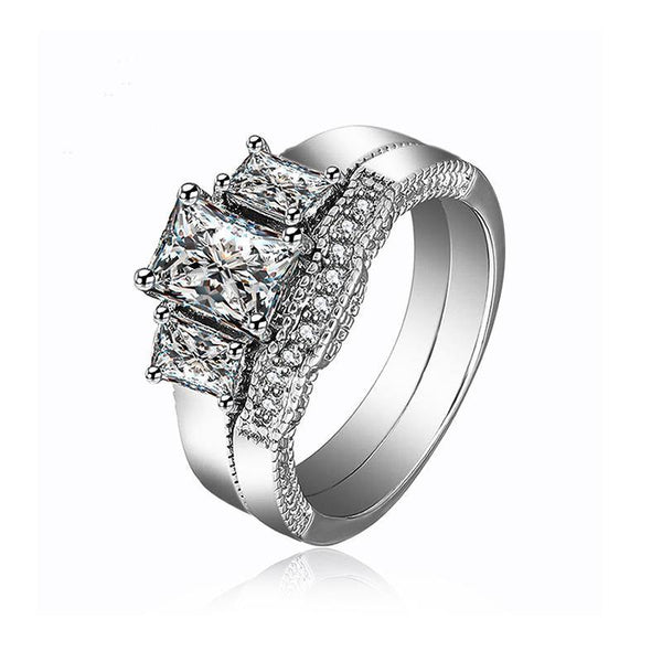 Classic square cut sterling silver ring set - ReadYourHeart