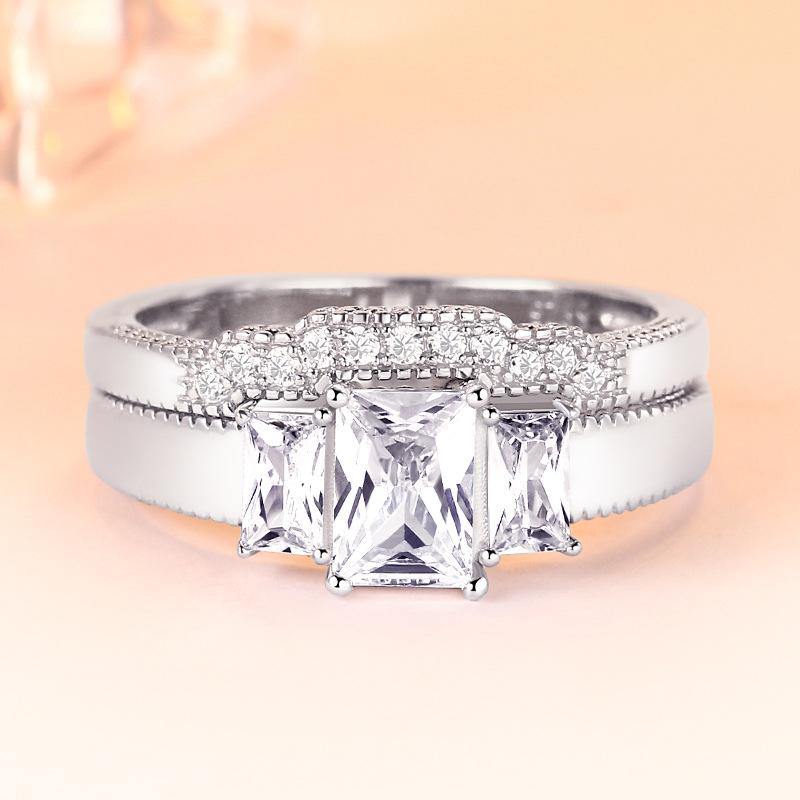 Classic square cut sterling silver ring set - ReadYourHeart,RRX-10069