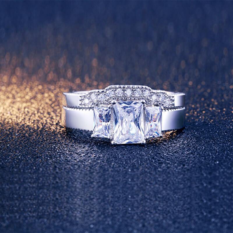 Classic square cut sterling silver ring set - ReadYourHeart,RRX-10069