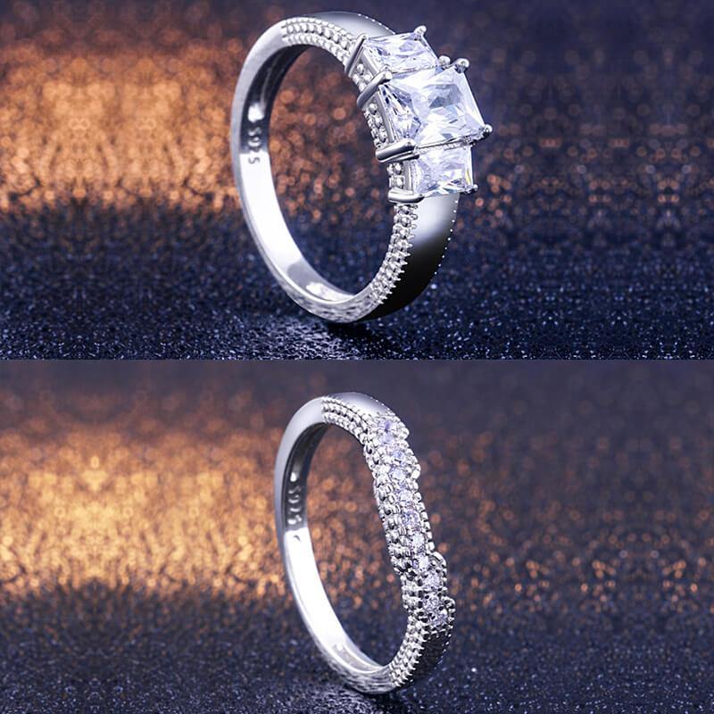 Classic square cut sterling silver ring set - ReadYourHeart,RRX-10069