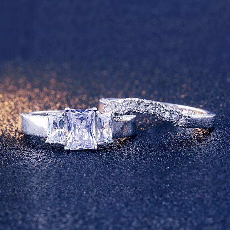 Classic square cut sterling silver ring set - ReadYourHeart