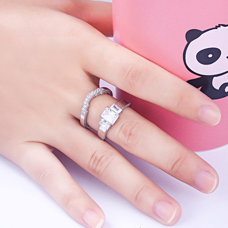 Classic square cut sterling silver ring set - ReadYourHeart
