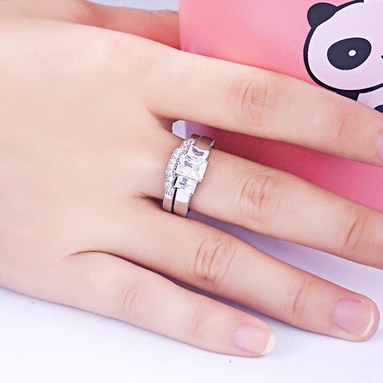 Classic square cut sterling silver ring set - ReadYourHeart,RRX-10069
