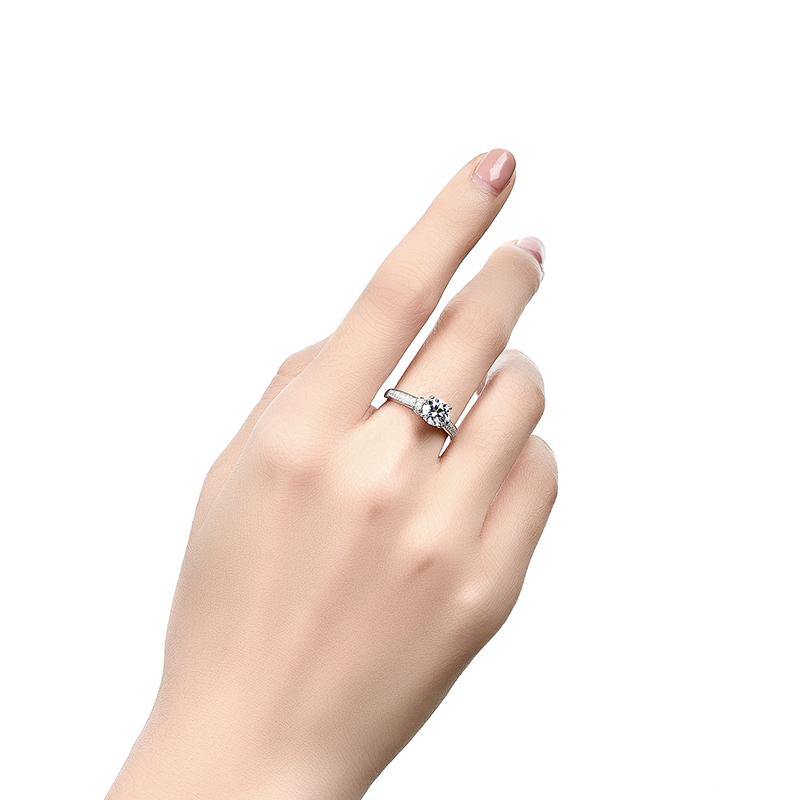 Moissanite classic Four prong sterling silver wedding ring with Side Stones Promise Bridal Ring - ReadYourHeart,RRL-LTR19092105