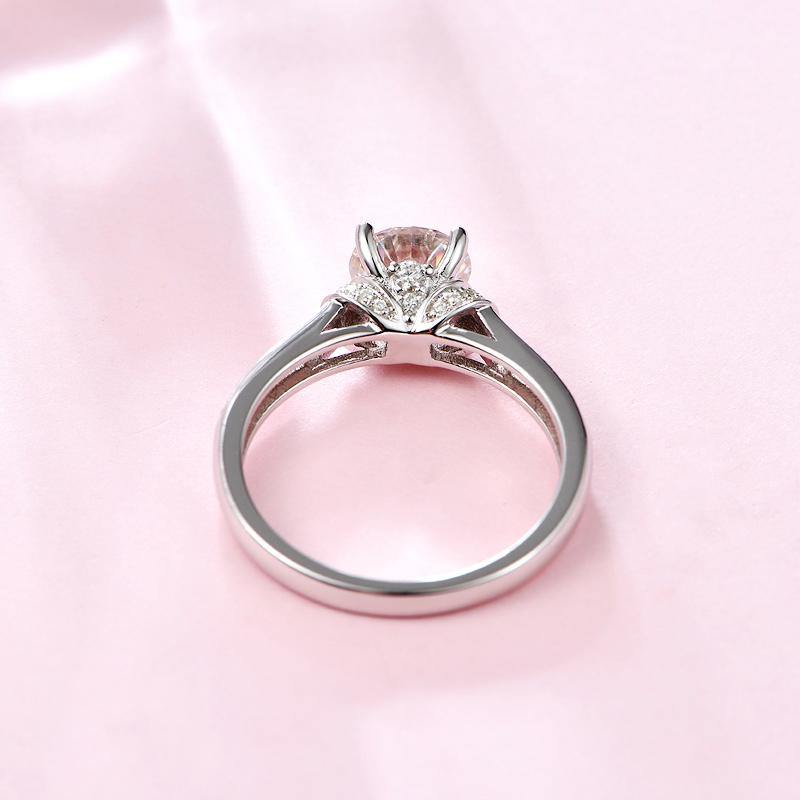 Moissanite classic Four prong sterling silver wedding ring with Side Stones Promise Bridal Ring - ReadYourHeart,RRL-LTR19092105