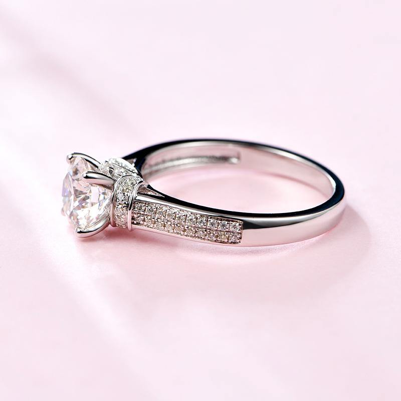 Moissanite classic Four prong sterling silver wedding ring with Side Stones Promise Bridal Ring - ReadYourHeart,RRL-LTR19092105