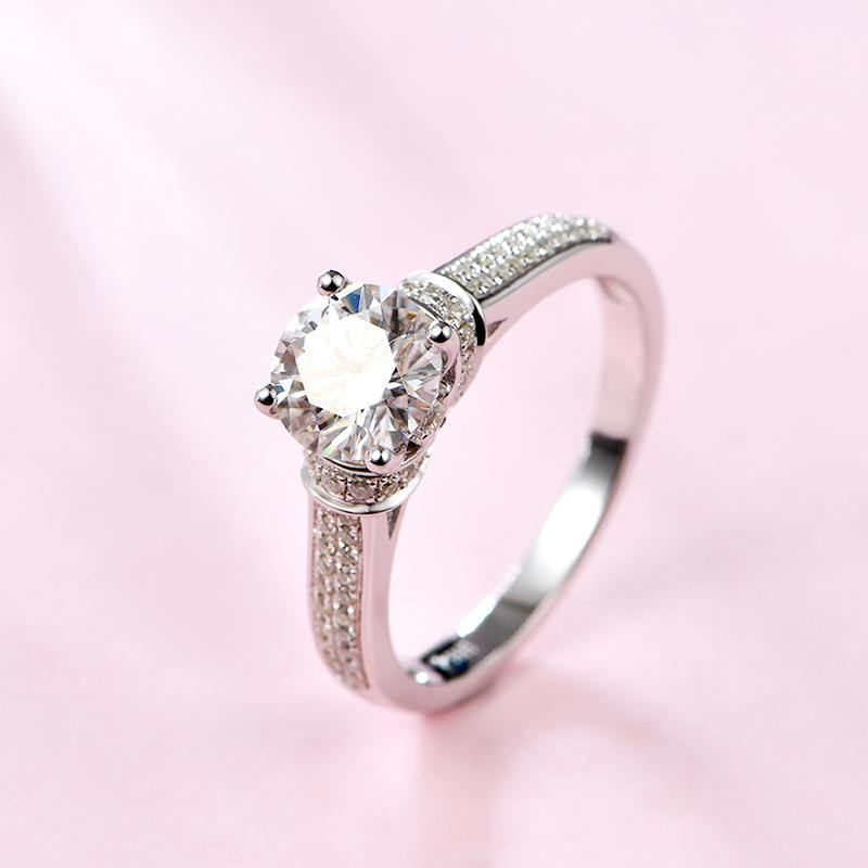 Moissanite classic Four prong sterling silver wedding ring with Side Stones Promise Bridal Ring - ReadYourHeart,RRL-LTR19092105