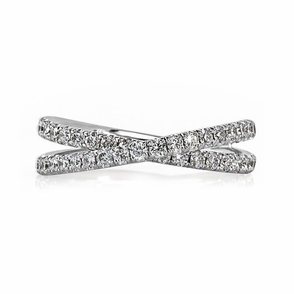 Criss-Cross Moissanite Pave Half Eternity Wedding Band Ring In Sterling Silver