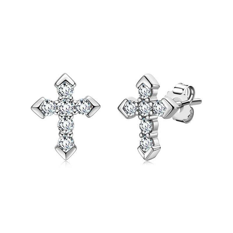 Cross Moissanite Stud Earrings In Sterling Silver - ReadYourHeart