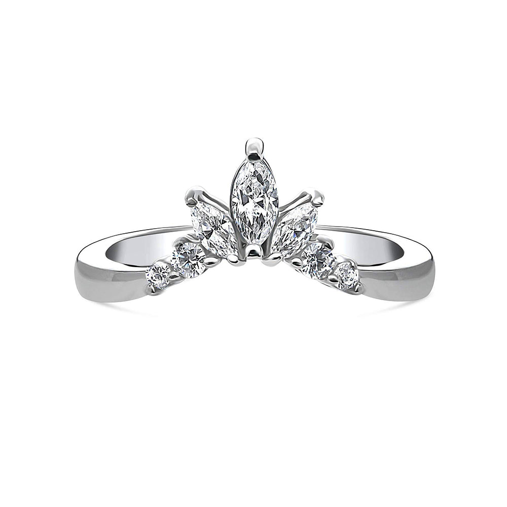 Curved With Marquise Accents Moissanite Wedding Band Ring In Sterling Silver - ReadYourHeart
