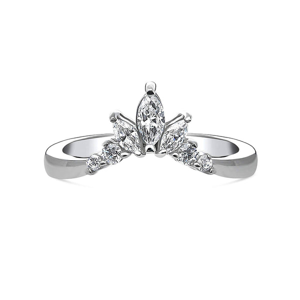 Curved With Marquise Accents Moissanite Wedding Band Ring In Sterling Silver - ReadYourHeart