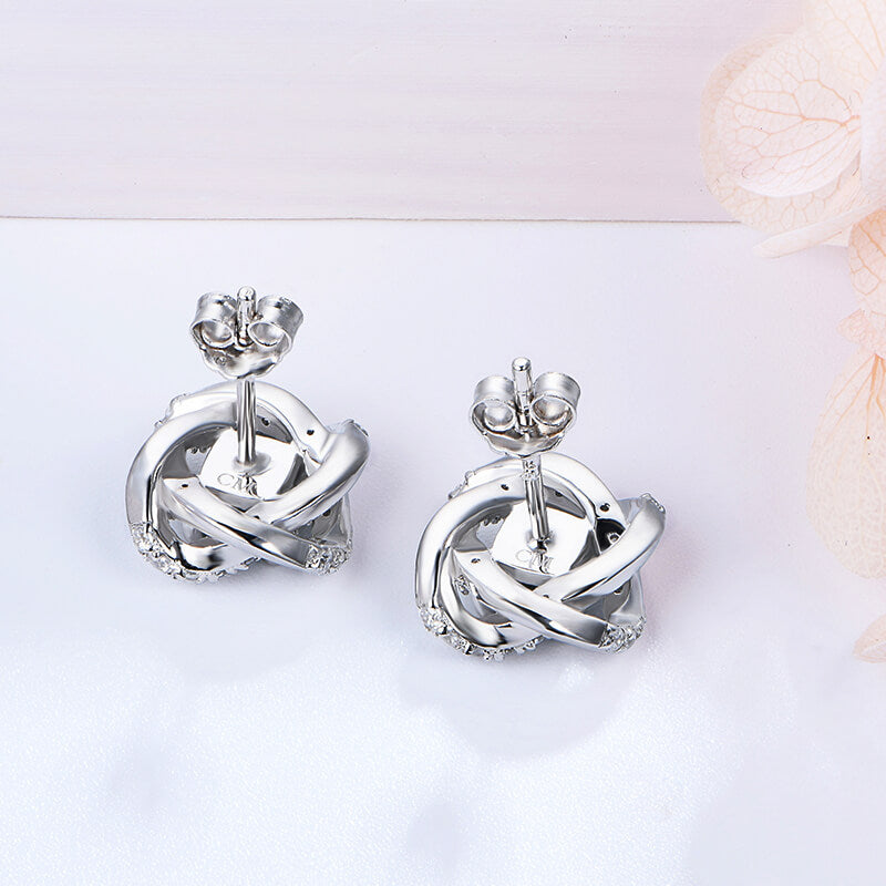 Cushion Lab-Created Emerald Knot Sterling Silver Stud Earrings - ReadYourHeart