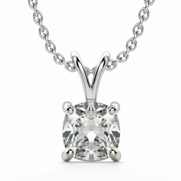 Solitaire Cushion Moissanite Basket Set Pendant Necklace in Sterling Silver