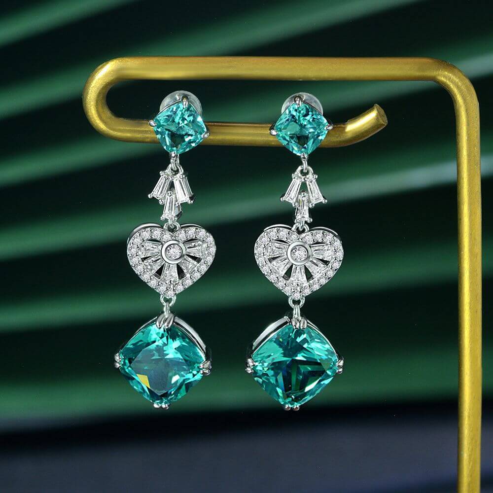 Cushion Paraiba Tourmaline Heart-Shaped Sterling Silver Drop Earrings - ReadYourHeart