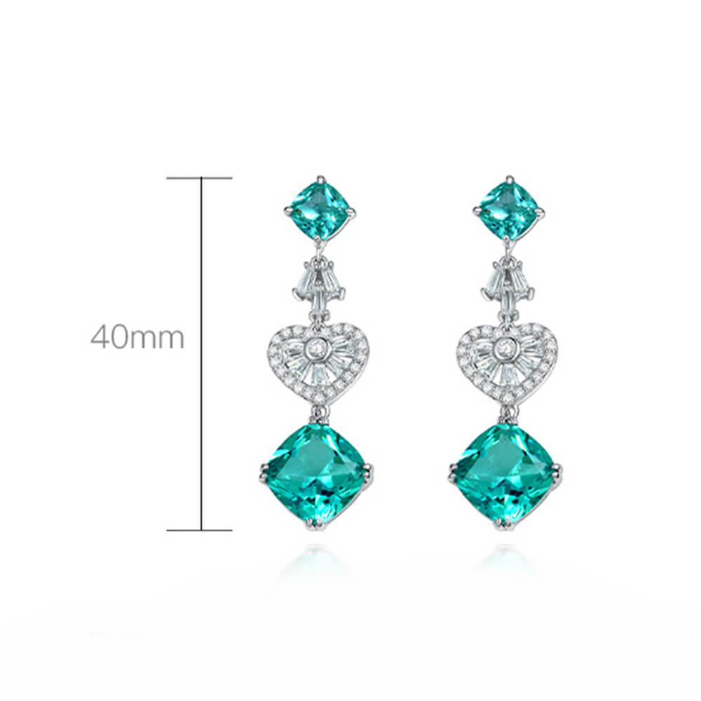 Cushion Paraiba Tourmaline Heart-Shaped Sterling Silver Drop Earrings - ReadYourHeart