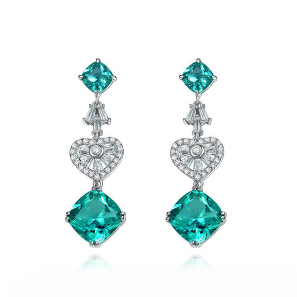 Cushion Paraiba Tourmaline Heart-Shaped Sterling Silver Drop Earrings - ReadYourHeart