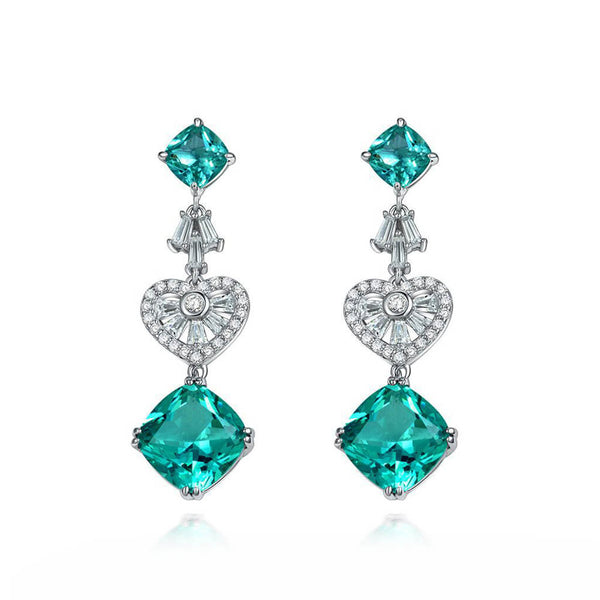 Cushion Paraiba Tourmaline Heart-Shaped Sterling Silver Drop Earrings - ReadYourHeart