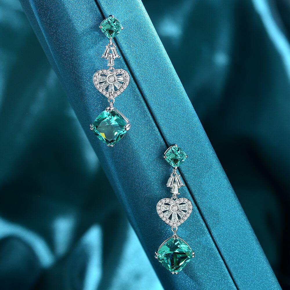 Cushion Paraiba Tourmaline Heart-Shaped Sterling Silver Drop Earrings - ReadYourHeart