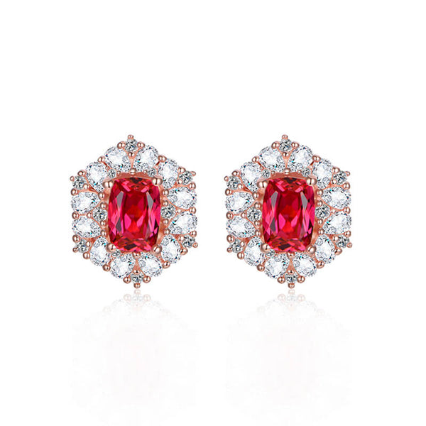Halo Radiant Cut Ruby Sterling Silver Stud Earrings - ReadYourHeart