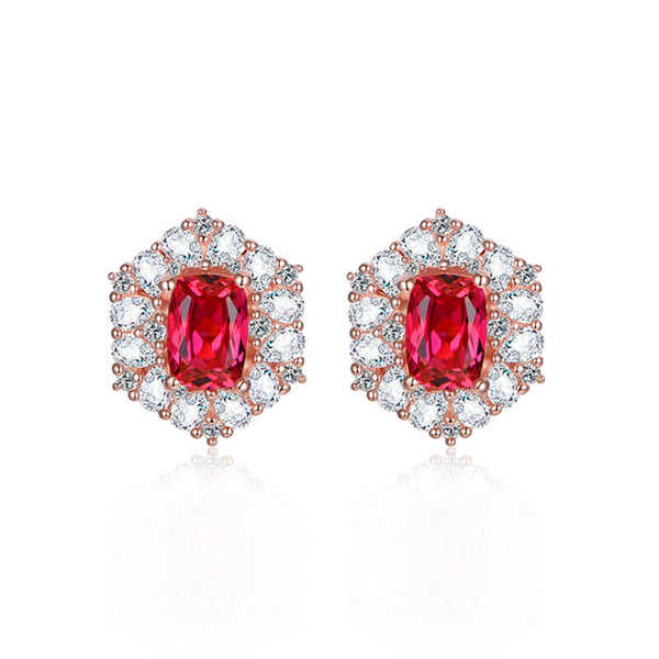 Halo Radiant Cut Ruby Sterling Silver Stud Earrings - ReadYourHeart