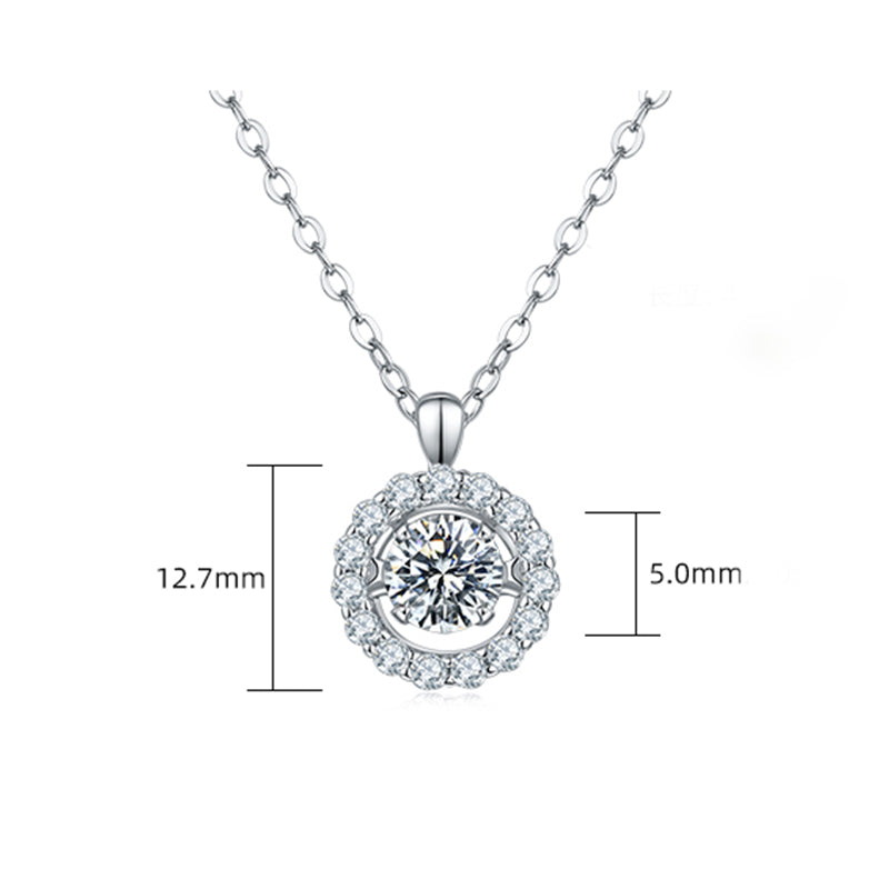 Dancing Moissanite Around You Halo Necklace in Sterling Silver - ReadYourHeart