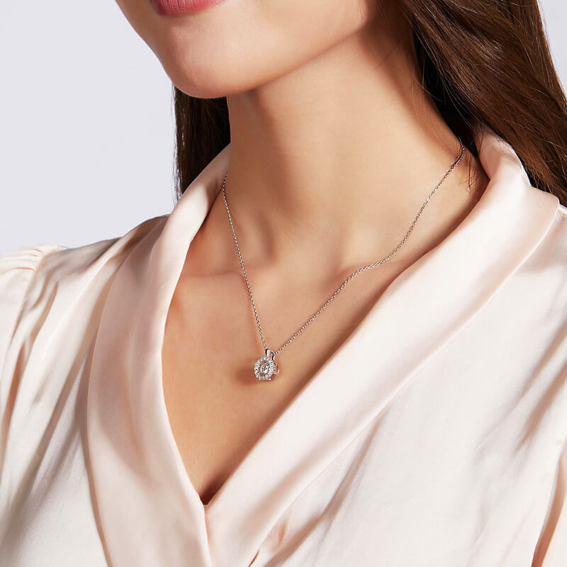 Dancing Moissanite Around You Halo Necklace in Sterling Silver - ReadYourHeart