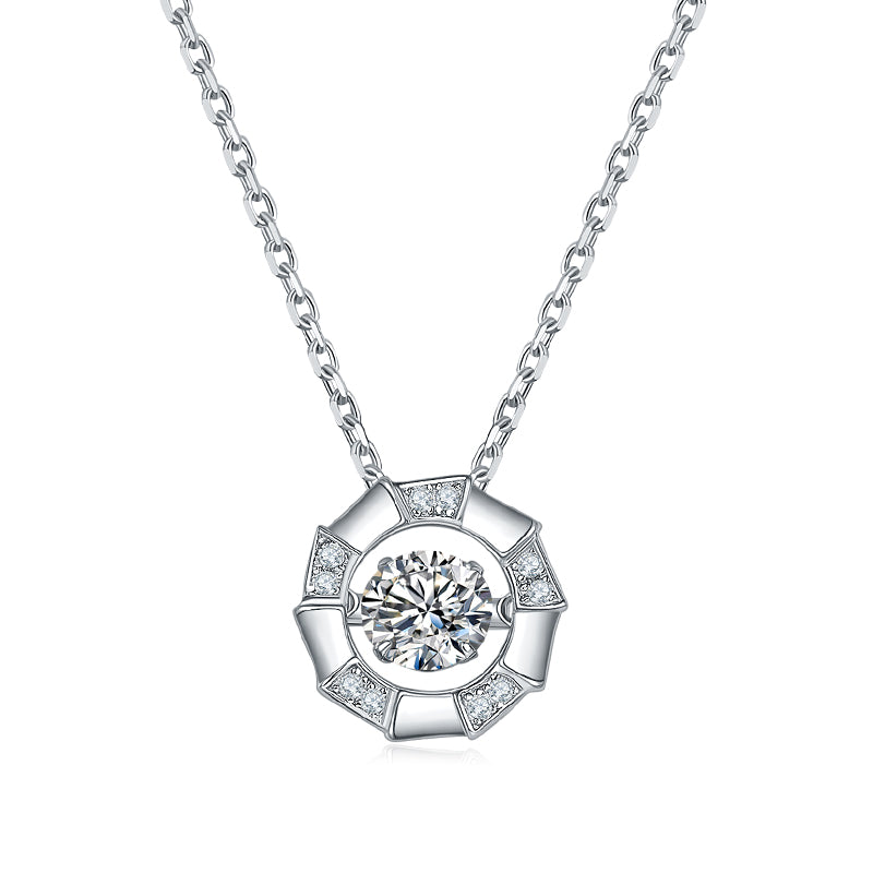 Dancing Moissanite Bamboo Side Stone Necklace in Sterling Silver - ReadYourHeart