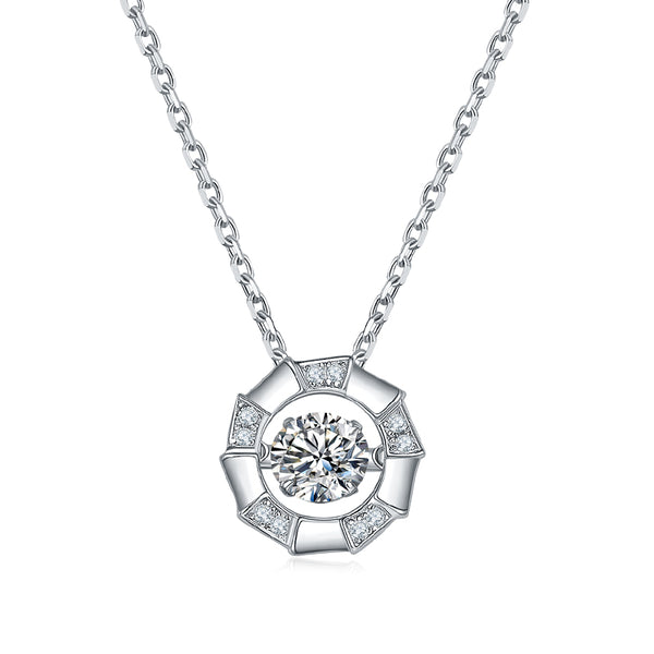 Dancing Moissanite Bamboo Side Stone Necklace in Sterling Silver