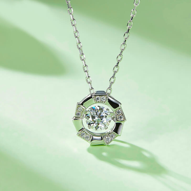 Dancing Moissanite Bamboo Side Stone Necklace in Sterling Silver - ReadYourHeart