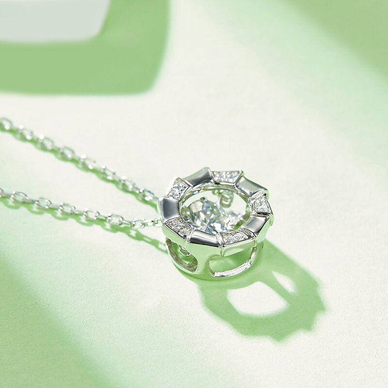 Dancing Moissanite Bamboo Side Stone Necklace in Sterling Silver - ReadYourHeart