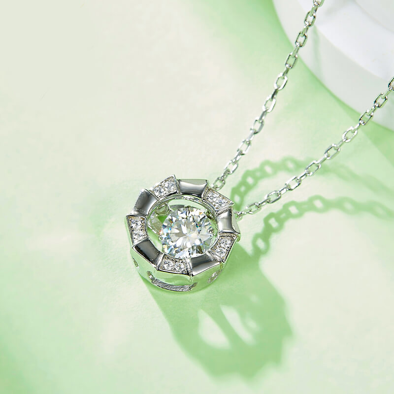 Dancing Moissanite Bamboo Side Stone Necklace in Sterling Silver - ReadYourHeart