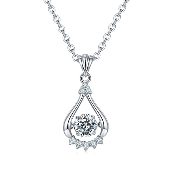 Dancing Moissanite Bright Eyes Side Stone Necklace in Sterling Silver - ReadYourHeart