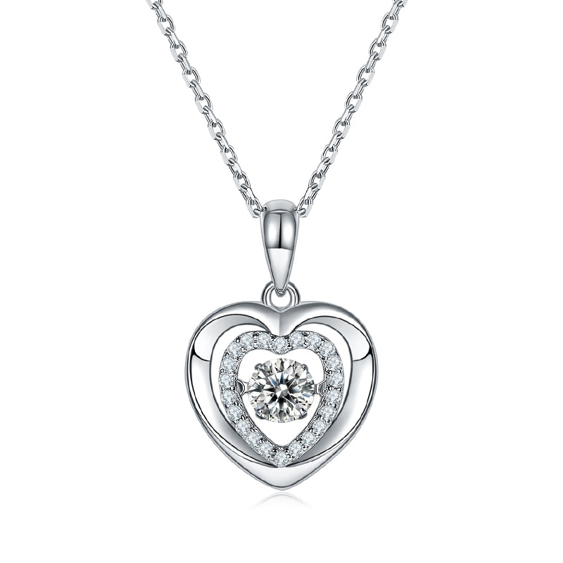 Dancing Moissanite Double Heart Necklace in Sterling Silver - ReadYourHeart