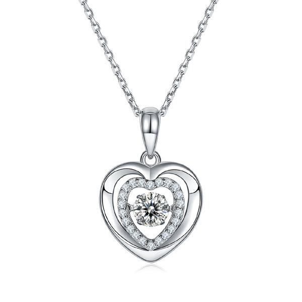 Dancing Moissanite Double Heart Necklace in Sterling Silver - ReadYourHeart