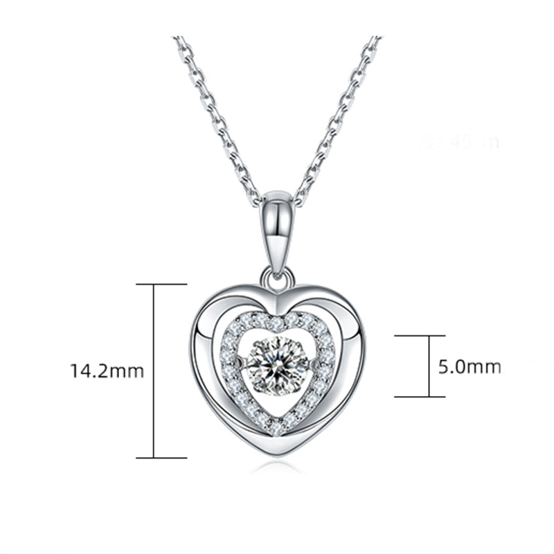 Dancing Moissanite Double Heart Necklace in Sterling Silver - ReadYourHeart