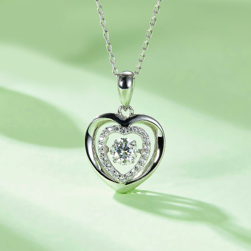 Dancing Moissanite Double Heart Necklace in Sterling Silver - ReadYourHeart