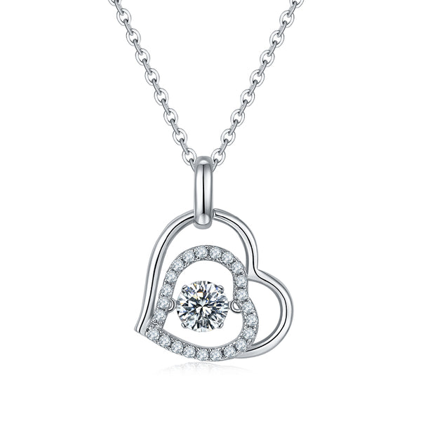 Dancing Moissanite Double Heart Pave Necklace in Sterling Silver - ReadYourHeart