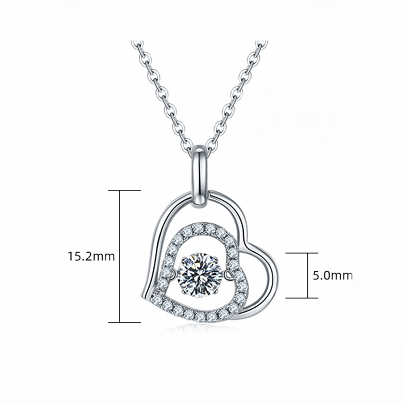 Dancing Moissanite Double Heart Pave Necklace in Sterling Silver - ReadYourHeart