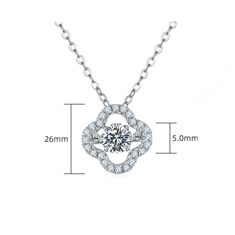 Dancing Moissanite Four Leaf Clover Pave Necklace in Sterling Silver - ReadYourHeart