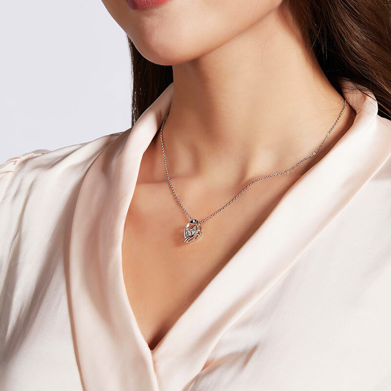 Dancing Moissanite Heart-Shaped Side Stone Necklace in Sterling Silver - ReadYourHeart