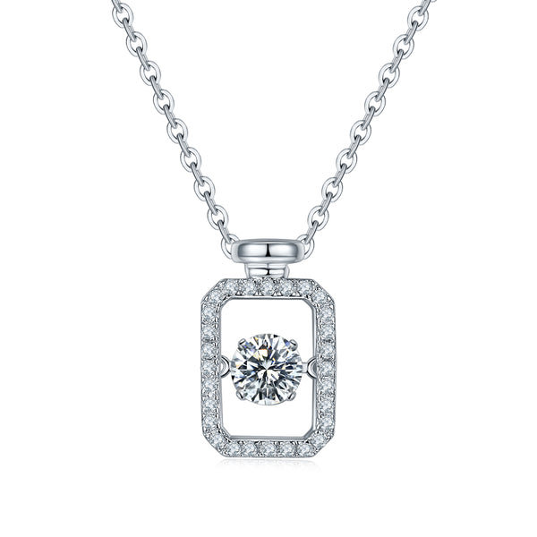 Dancing Moissanite Perfume Bottle Pave Necklace in Sterling Silver - ReadYourHeart