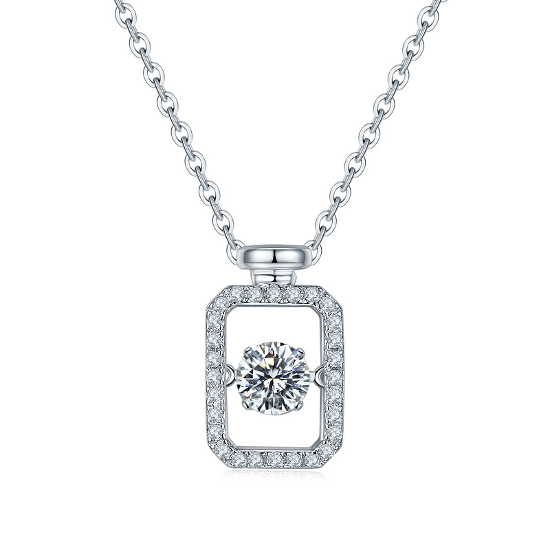 Dancing Moissanite Perfume Bottle Pave Necklace in Sterling Silver - ReadYourHeart